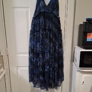 Free People Light Blue  And Black Sheer Dress With Liner And Pockets